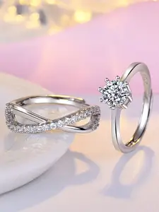 MYKI Women Silver-Plated CZ-Studded Adjustable Ring