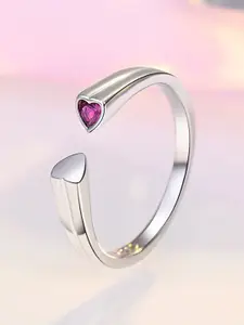 MYKI Women Silver-Plated CZ Stone Studded Heart Design Adjustable Ring
