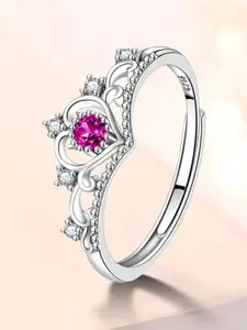 MYKI Women Silver-Plated CZ Stone Studded Adjustable Ring