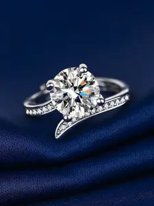 MYKI Women Silver-Plated CZ-Studded Adjustable Ring