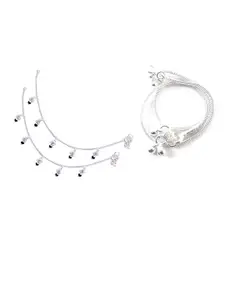 RUHI COLLECTION Set Of 4 Silver-Plated & Beaded Anklets