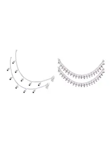 RUHI COLLECTION Set Of 4 Silver-Plated Stone Studded & Beaded Anklets