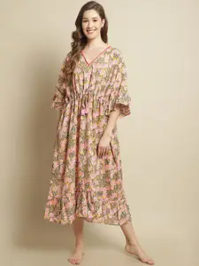 Secret Wish Floral Printed Pure Cotton Maxi Kaftan Nightdress