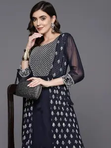 Indo Era Ethnic Motifs Embroidered Georgette A-Line Maxi Dress