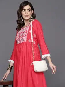 Indo Era Ethnic Motifs Embroidered A-Line Midi Dress