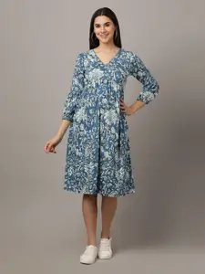 The Mom Store Floral Printed Midi Maternity Cotton A-Line Dress