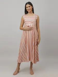 The Mom Store Striped Maternity A-Line Midi Dress With Long Jacket