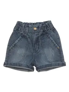Lil Lollipop Girls Washed Mid-Rise Distressed Pure Cotton Denim Shorts