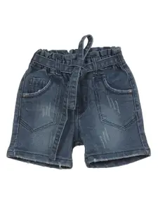 Lil Lollipop Girls Washed Mid-Rise Distressed Pure Cotton Denim Shorts