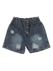 Lil Lollipop Girls Washed Mid-Rise Highly Distressed Pure Cotton Denim Shorts
