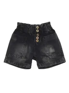 Lil Lollipop Girls Washed Mid-Rise Highly Distressed Pure Cotton Denim Shorts