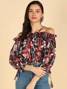 ZNX Clothing Floral Printed Off-Shoulder Bardot Top