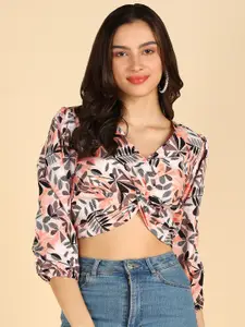 ZNX Clothing Floral Printed Twisted Crop Top
