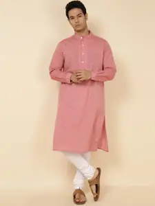 Fabindia Band Collar Ethnic Motifs Embroidered Cotton Straight Kurta