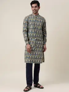 Fabindia Ethnic Motifs Printed Band Collar Cotton Kurta