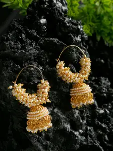 YouBella Off-White Gold-Plated Beaded Dome Shaped Jhumkas