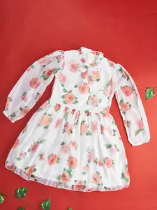 Pantaloons Junior Off White Floral Print Fit & Flare Dress