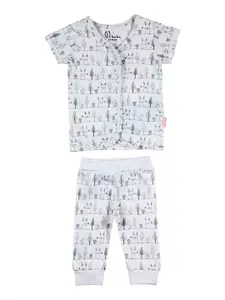 GJ baby Girls Printed Pure Cotton Top with Trousers Clothing Set