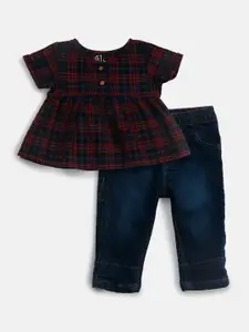 GJ baby Infants Girls Checked Pure Cotton Top With Trousers Set