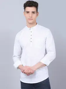 Majestic Man Geometric Printed Band Collar Pure Cotton Short Kurta