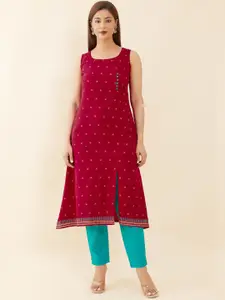 Maybell Floral Printed Sleeveless A-Line Pure Cotton Kurta
