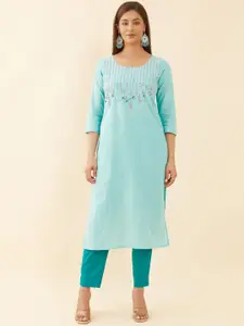 Maybell Floral Embroidered Straight Pure Cotton Kurta