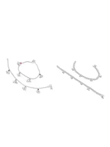 RUHI COLLECTION Set Of 2 Silver-Plated Stone Studded & Beaded Anklets