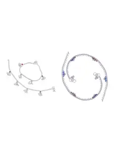 RUHI COLLECTION Set Of 2 Silver-Plated Intricate Textured Anklets