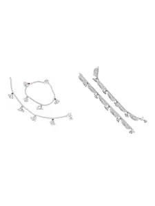RUHI COLLECTION Set Of 4 Silver-Plated Anklet