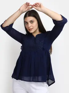 V-Mart V-Neck Bell Sleeves Embroidered Cotton Empire Top