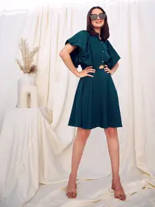 KASSUALLY Green Flutter Sleeves Cut-Out Fit & Flare Dress