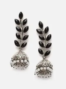 Aazeen Silver-Plated Dome Shaped Meenakari Jhumkas Earrings