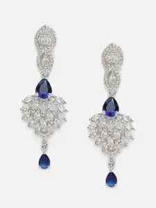 Aazeen Rhodium-Plated Spiked  American Diamond Studded Drop Earrings