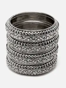 Aazeen Set Of 4 Silver-Plated Intricate Textured Bangles