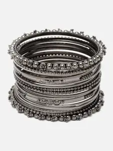 Aazeen Set Of 20 Silver-Plated Textured Bangles