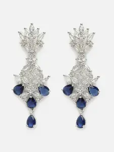 Aazeen Rhodium-Plated American Diamond Studded Spiked Drop Earrings