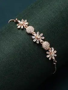 Aazeen Aazeen  Rose Gold-Plated American Diamond Wraparound Bracelet