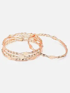 Aazeen Set Of 4 Rose Gold-Plated AD-Studded Temple Coin Bangles