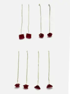 Aazeen Set Of 4 Rhodium-Plated Contemporary Drop Earrings
