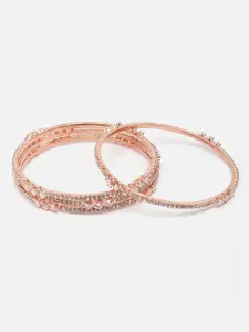 Aazeen Set Of 4 Rose Gold-Plated American Diamond Studded Bangles