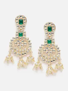 Aazeen Gold-Plated Contemporary Kundan Studded Drop Earrings