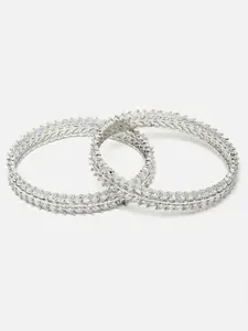 Aazeen Set Of 2 Rhodium-Plated AD Studded Bangles