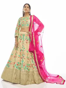 ODETTE Embroidered Semi-Stitched Lehenga & Unstitched Blouse With Dupatta