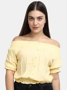 V-Mart Off-Shoulder Puff Sleeves Cotton Bardot Top
