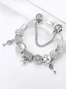 Peora Silver-Plated Cubic Zirconia Studded Charm Bracelet