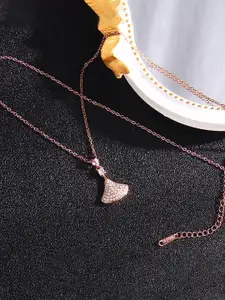 Peora Rose Gold-Plated AD Studded Pendant Style Chain Necklace