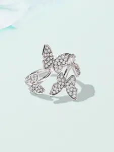 Peora Silver-Plated AD-Studded Butterfly Shape Adjustable Finger Ring