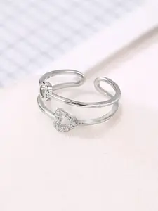 Peora Silver-Plated AD Studded Rotating Heart Finger Ring
