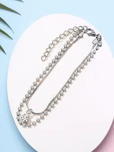 Peora Silver-Plated Cubic Zirconia Studded Anklet