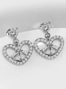 Peora Silver-Plated Contemporary American Diamond Studded Drop Earrings